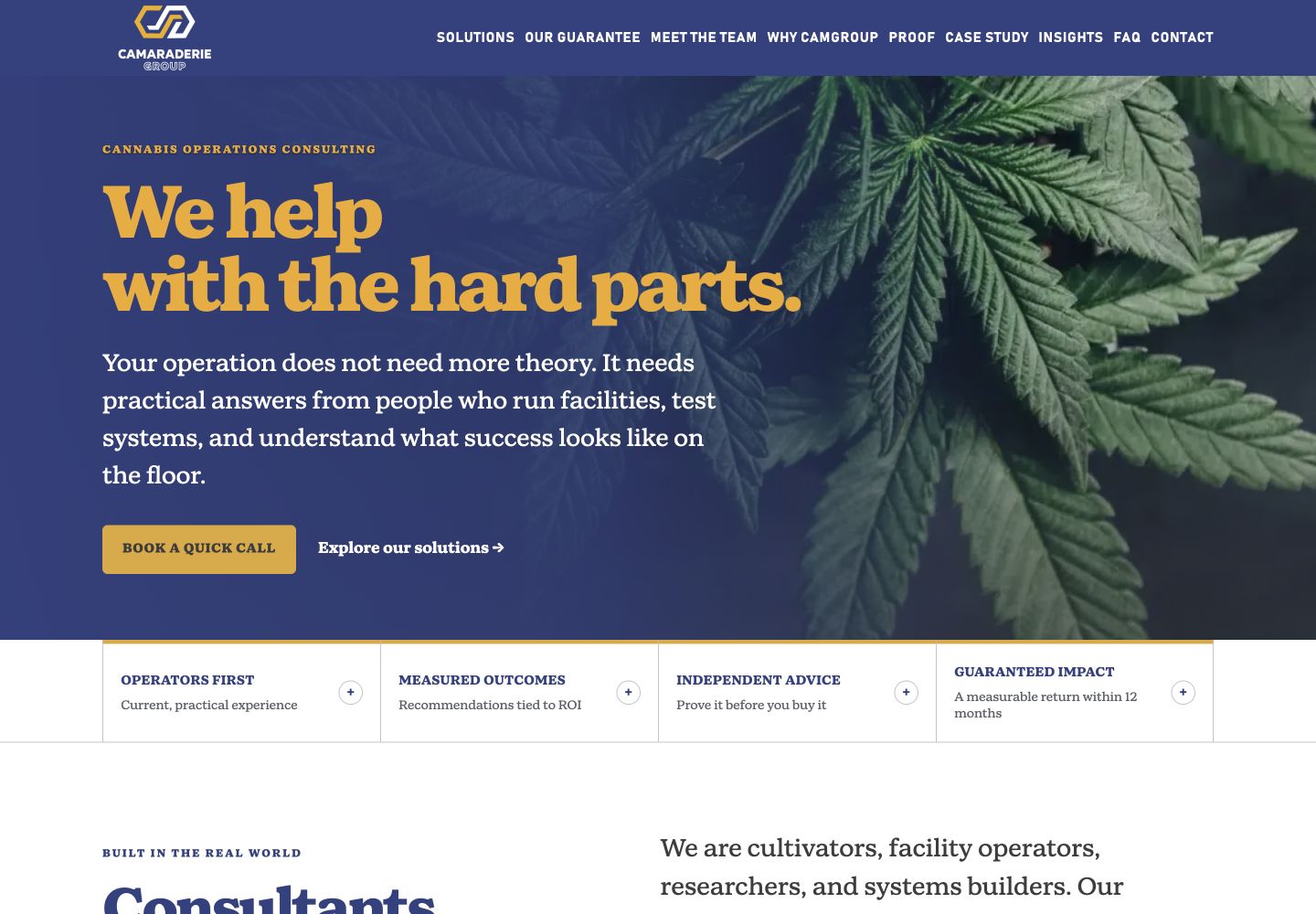 Camaraderie Group website showing its consulting services and operating approach